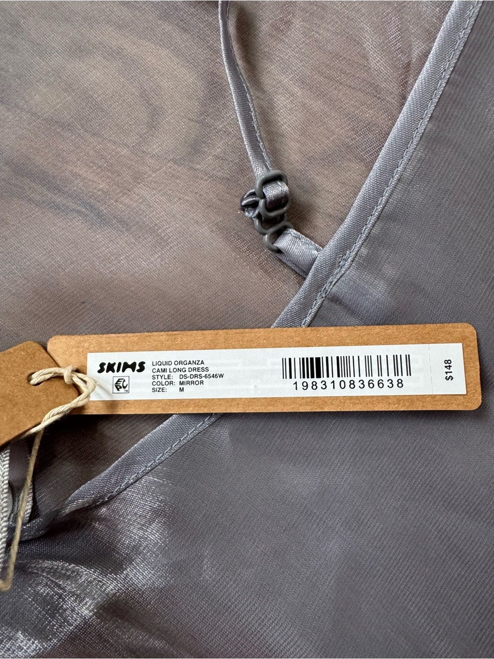 SKIMS Sheer Silver Slip Dress with Spaghetti Straps - Picture 4 of 8